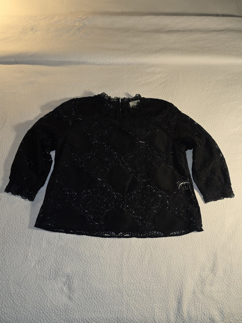 Sézane Bianca Blouse Black Lace Geometric Cotton FR 44 US 12 Large